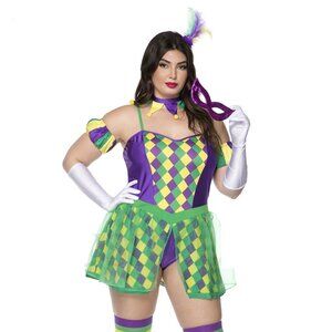 Plus Mardi Gras Babe Costume – 5-Piece Carnival-Inspired Party Outfit